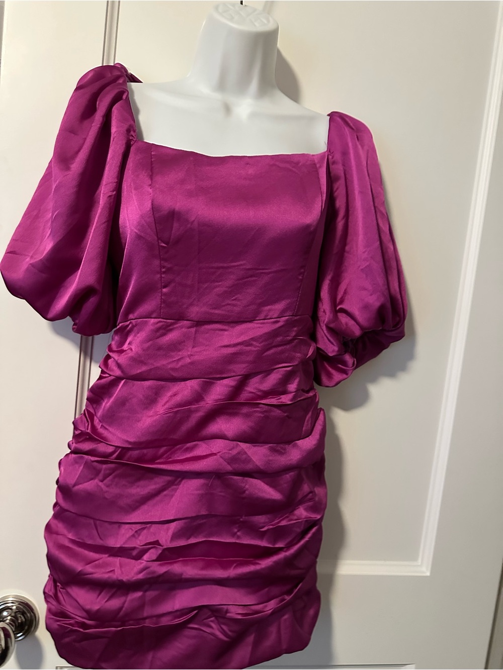 DO+BE Fuchsia Puff-Sleeve Ruched Mini Dress